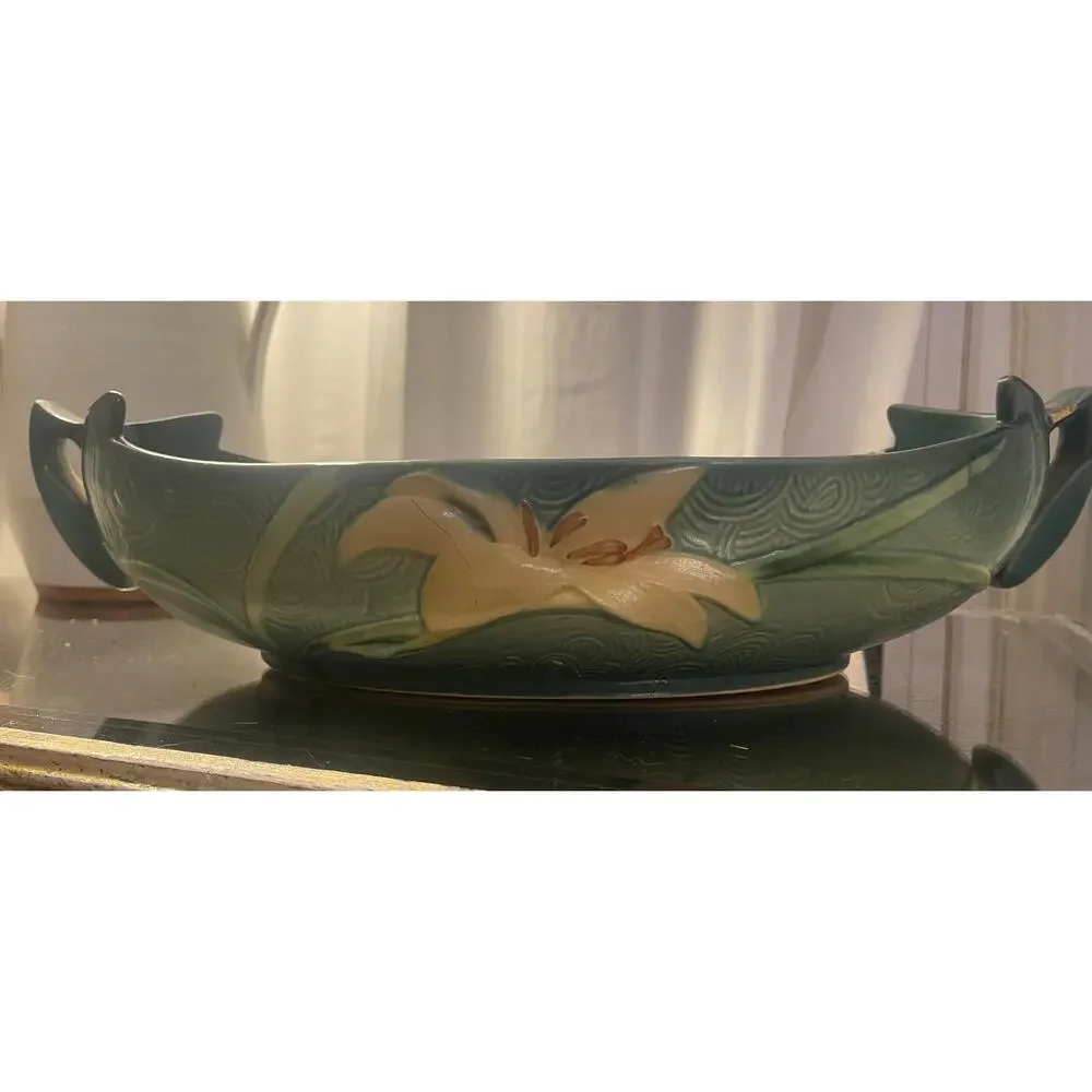 1946 Roseville Pottery Blue “Zephyr Lily” Console Bowl - Picture 2 of 8
